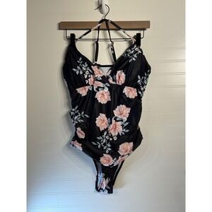 Floral One Piece Swimsuit Padded Adjustable Straps XL‎